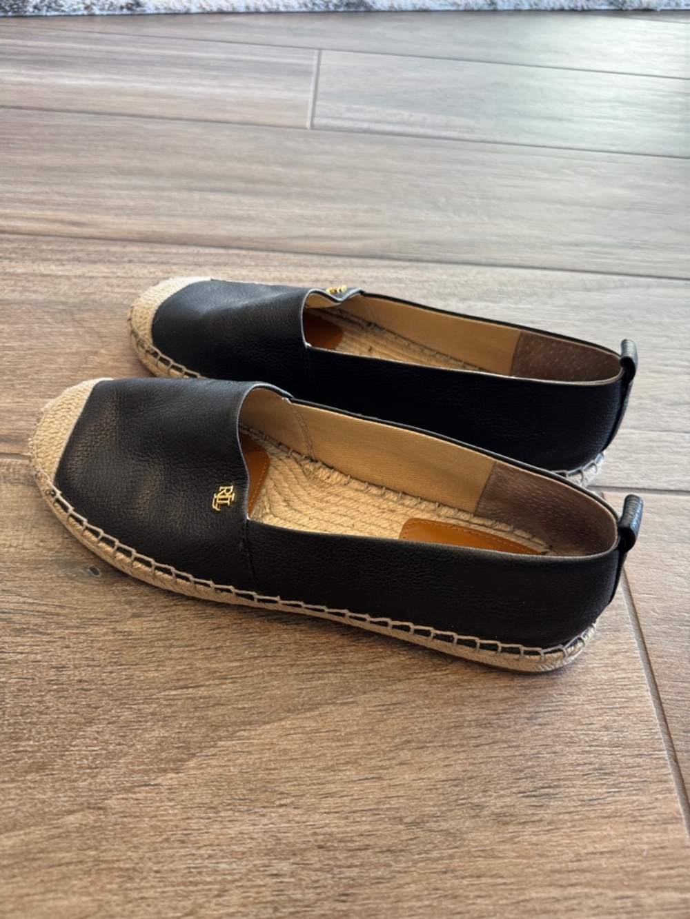 Ralph Lauren Black Leather Espadrille Slip-ons. Women’s size 9 - Picture 7 of 11